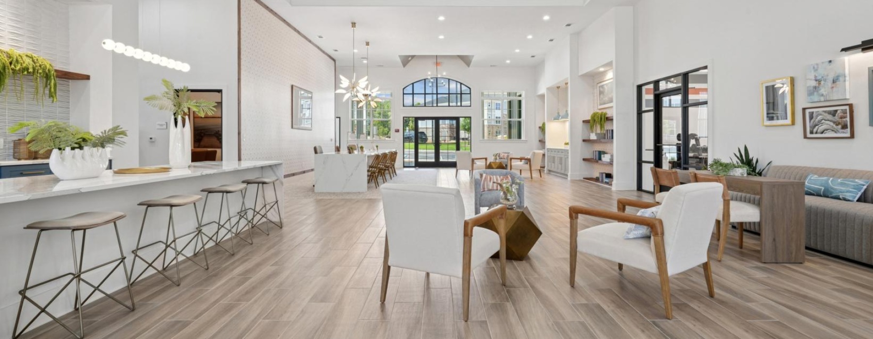 spacious clubhouse with vaulted ceilings